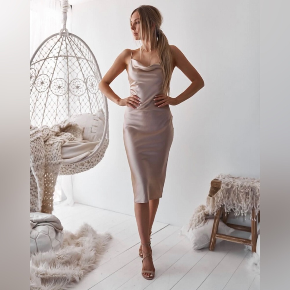 Aspen Midi Dress - Champagne Satin